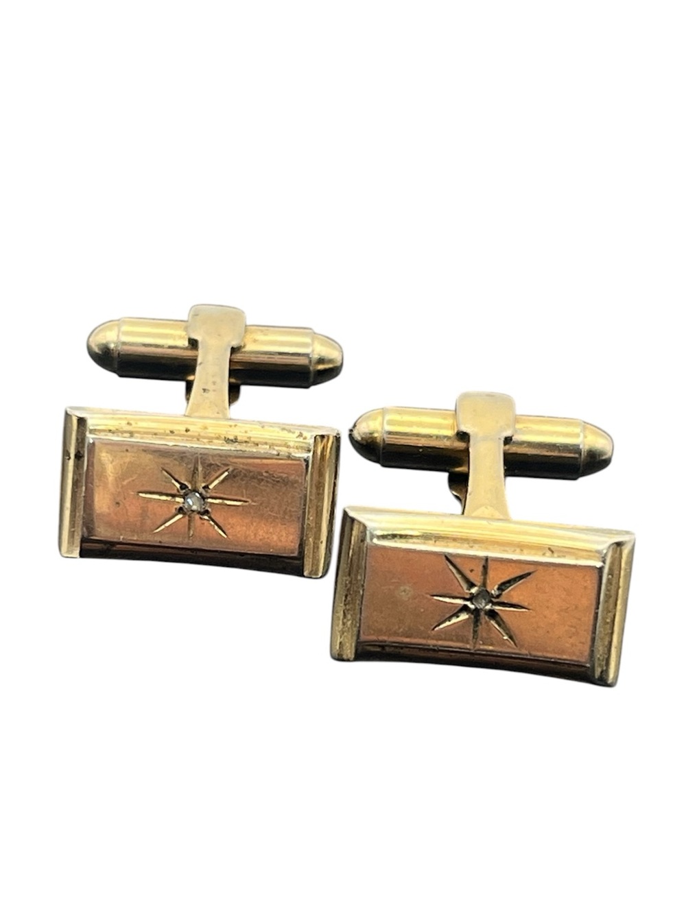MCM atomic starburst Pioneer gold tone diamond chip vintage cufflinks 1960’s
